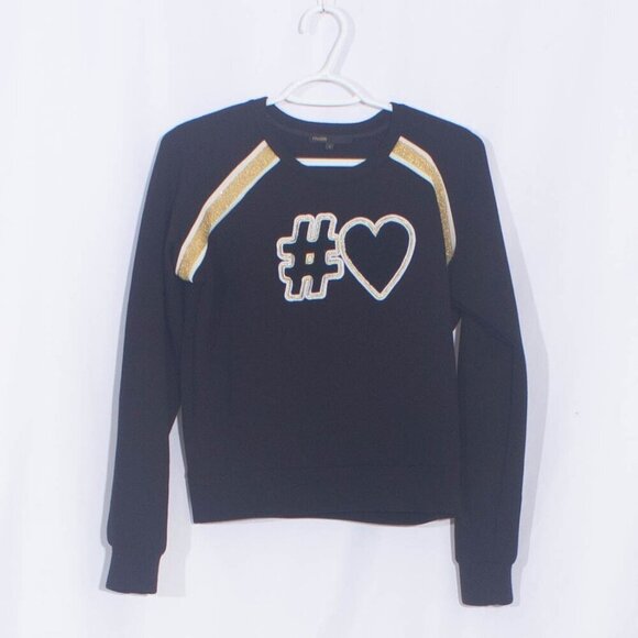 MAJE Black Hashtag Heart Embroidered Pullover Sweater Size S - Picture 3 of 6